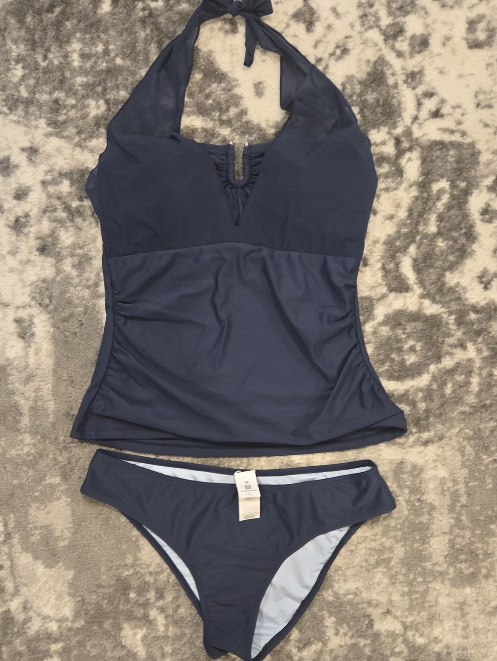 Cupshe Navy Halter Tankini Top with Bikini Bottom NWT